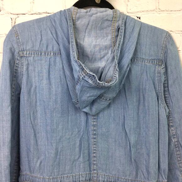 Dittos Women's Chambray Flap Pocket Hooded 3/4 Lightweight Zippered Jacket M - Picture 7 of 15